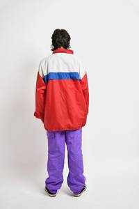 Vintage ligero cortavientos hombres rojo blanco Retro chaqueta con capucha multicolor bloque 90S 80s Festival Shell viento lluvia abrigo - Product Image 5