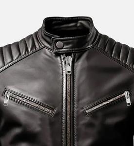Chaqueta de motorista informal de invierno con cuello levantado para hombre en negro Piel de cordero genuina con cierre de cremallera Tipo de suministro ODM - Product Image 2