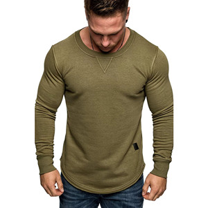 Wholesale Men's Slim Fit Long Sleeve Knitted T-Shirt Olive Green O-Neck Casual Solid Color Full Length Stretchy Fabric - Product Image 1