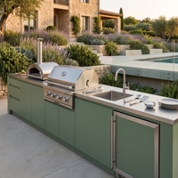 Cuisine extérieure de luxe, îlot barbecue, sans formaldéhyde, anti-déformation, acier inoxydable 304 de haute qualité, cuisine extérieure pour patio