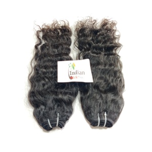 Produit en ligne Prix de gros des paquets de cheveux humains du temple indien naturels bruts Ondulés Couleur noire vierge cuticule alignée à vendre - Product Image 1
