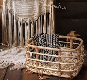 Cuna de mimbre y madera estilo rústico moderno hecha a mano para bebés, con materiales ecológicos, para recién nacidos, dormitorio y sala de estar - Product Image 6