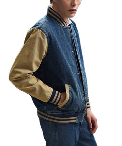 Veste d'automne unisexe en gros, manches contrastées, poches, capuche, denim, boutons décoratifs, matelassée, imprimée, hiver, tout coton - Product Image 2