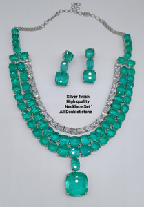 Premium Luxury High Quality Fashion Jewelry <b>Set</b> <b>Silver</b> Finish <b>Necklace</b> for Wedding Functions <b>and</b> Parties Beautiful Colours - Product Image 1