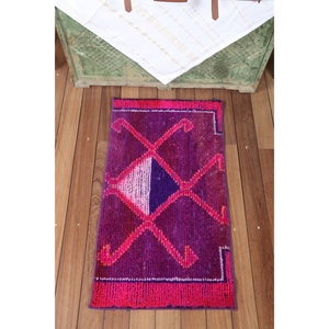 Alfombra de 1.7x3.1 pies, Alfombra Turca Vintage, Alfombra Geométrica Herki Morada - Product Image 1