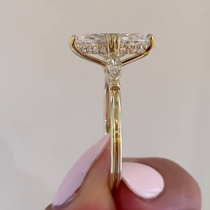 Bague de fiançailles certifiée IGI, taille marquise, avec halo caché et pierres latérales, bagues en diamant - Product Image 4