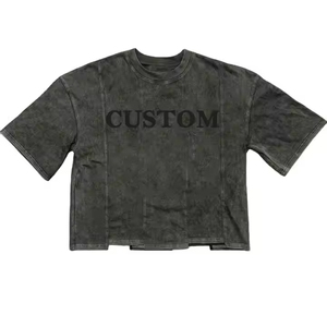 Étiquette personnalisée Streetwear French Terry Heavyweight T-shirt Tee 300gsm Sun Faded Acid Washed Boxy Cropped t Shirt Men Microfiber - Product Image 6