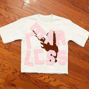 Applique personnalisée lettre brodée Patchwork Logo hommes t-shirt graphique en détresse Vintage lourd surdimensionné unisexe T-Shirts - Product Image 4