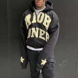 Streetwear homme personnalisé lettres de broderie en détresse lavé à l'acide 600GSM 100% coton épais thermique français éponge sweats à capuche hommes - Product Image 5