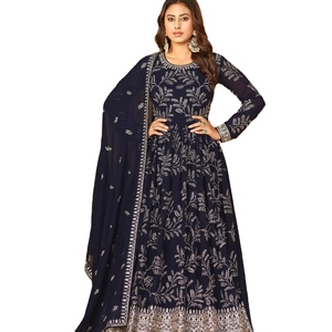 Vestido Anarkali de trabajo con bordado de hilo blanco de imitación Georgette de último diseñador de Fab Zone - Product Image 1