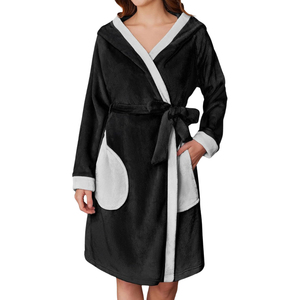 Robes de chambre personnalisées pour femmes 100% coton Logo Gris Côtelé Poche latérale Ceinture réglable Robes de bain - Product Image 4