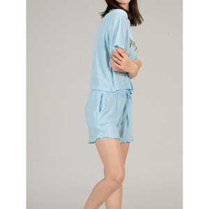 Ensemble short et t-shirt en coton tricoté 100 % pour femme, super doux et confortable, tenue de nuit avec taille élastique et poches, vêtements de nuit - Product Image 5