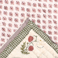 Fait à la main indien 100% coton bloc à la main imprimé floral rouge et blanc couette 60x90 pouces bordure classique sans azo OEM