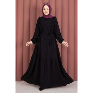Robe Hijab Africaine Écologique pour Femmes Noires avec Bordure en Dentelle Élégante et Ceinture Manches Longues - Product Image 1