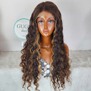 Vente en gros 100% vietnamien brut vague profonde perruque de cheveux humains de haute qualité couleur de surbrillance dentelle transparente - Product Image 1