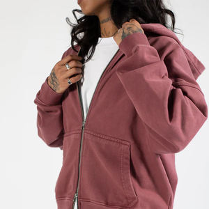 เสื้อฮู้ดผู้ชายแบบมีซิปไซส์โอเวอร์ไซส์ผ้าคอตตอนผ้าฟลีซไม่มีลาย - Product Image 2