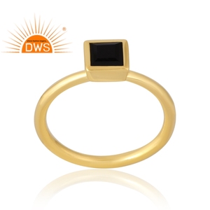Latest Selling 925 Sterling <b>Silver</b> 18K Gold <b>Plated</b> Natural Black Onyx Gemstone Ring Demi Fine Jewelry Manufacturer - Product Image 1