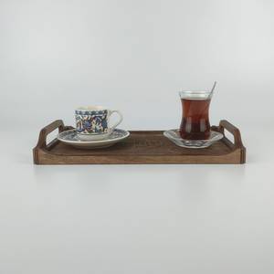 Plateau moderne en bois de noyer pouf avec poignées plateau de service pour la décoration de salon idée cadeau pour la maison - Product Image 6