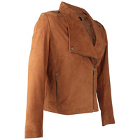 Femmes élégant poursuivi veste en cuir cou agneau croix fermeture éclair coton doublure fourrure décoration grande taille ODM élégant vestes filles