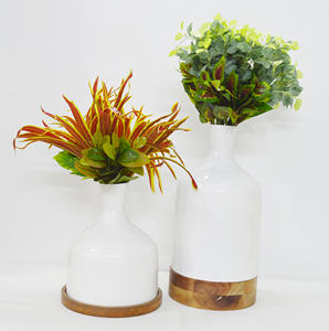 แจกันเคลือบผงพร้อมฐานฐานแท่นไม้แจกันดอกไม้สีขาวแจกันสไตล์คลาสสิกที่ดีที่สุดสำหรับบ้านหรูหรา - Product Image 6