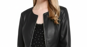 Veste matelassée en peau de mouton de qualité supérieure pour femmes, sans col, coupe ajustée, courte, manteau d'automne avec fermeture éclair, imperméable, veste en cuir pour femmes - Product Image 3