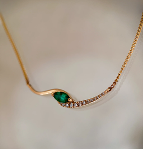 Rose Gold <b>Emerald</b> <b>Pendant</b> Necklace With Diamond Accents Minimalist Design Box Chain Women's Everyday Wear - Product Image 1