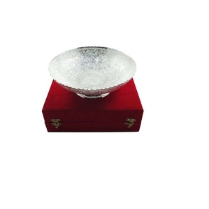 Tazón de fruta de Metal moderno, tazón de servicio de forma redonda de trabajo elegante de plata martillado con soporte de Metal dorado personalizado - Product Image 1