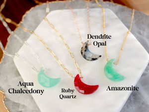 Colliers de pierres précieuses de croissant de lune d'opale bleue colliers de chaîne filaire Boho 925 argent plaqué or colliers pendentifs faits à la main délicats - Product Image 2