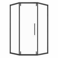 Cabine de douche d'angle ANSI Z97.1 avec cadre en acier inoxydable SS304, portes coulissantes simples en verre en forme de losange, moderne et personnalisée pour hôtel