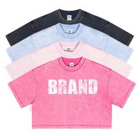 En iyi satış 230gsm Vintage kadın kırpma üst yüksek kaliteli asit yıkama T-shirt artı boyutu kısa tankı üstleri sahip katı desen
