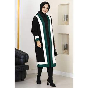 Cardigan en tricot à rayures pour hommes, pull hijab noir - Product Image 2