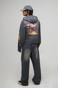 Sweat-shirt à capuche en molleton délavé à l'acide, très demandé, écologique, 100% coton, ourlet côtelé, poignets côtelés, vêtements décontractés pour homme, automne - Product Image 2