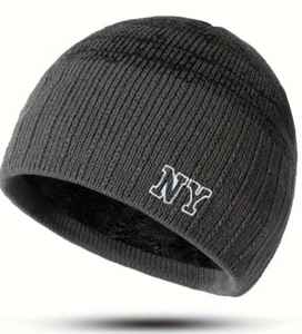 หมวกบีนนี่ขนสัตว์ลายทางหลากสีสำหรับผู้ชาย, หมวกบีนนี่ถักแฟชั่นฤดูใบไม้ร่วงและฤดูหนาว - Product Image 6