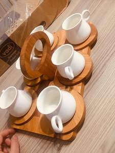 Juego de Bandejas para Tazas de Madera, Estilo Rústico Clásico, Organizador de Bebidas, Acabado de Grano Natural, Presentación para Mesa de Comedor - Product Image 5