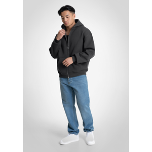 Sweat-shirt à capuche gris foncé pour homme, fermeture éclair intégrale, logo personnalisé, coupe oversize, style Trackstar, avec poche kangourou, OEM, marque privée - Product Image 2