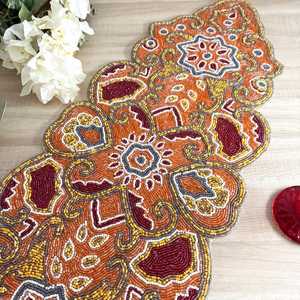Corredor de mesa hecho a mano con cuentas YellowmaroonOrangeGold, 13x36 pulgadas - Product Image 2