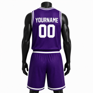 Ensemble de maillots de basket-ball pour hommes personnalisés, couleur violette, col en V, sans manches, nom de l'équipe sublimé, 00, uniforme en maille respirante, adulte, toutes saisons - Product Image 6