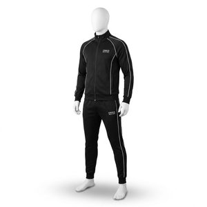 Ensemble de survêtement noir pour homme, veste zippée intégrale, pantalon à taille élastique, couleur unie, style sportif, respirant, en polyester, pour l'automne - Product Image 3