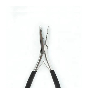 Pince à extensions de cheveux professionnelle de haute qualité en acier inoxydable plaqué argent, poignée en caoutchouc, pour retirer les perles, étui en cuir PU - Product Image 3