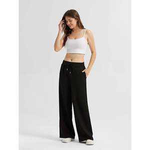 Pantalon droit taille haute pour femme en tissu respirant modal et toile, idéal pour le bureau ou les loisirs, collection printemps, couleurs unies - Product Image 2