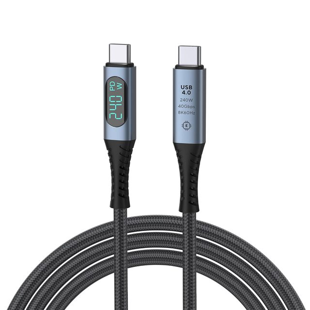 240W USB C to USB C Fast Charging Cable with LED Display Nylon Braided Type C Male to Male Cable Cord