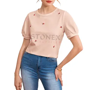 Women Tee Shirt Puff Sleeve Watermelon Printed T-Shirt Wholesale Low Price Shirt Custom Made Hot Selling