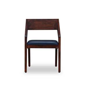 Chaise de salle à manger en teck massif de qualité Merida avec assise en mousse et revêtement en cuir PU, finition noyer, pour la maison, le bureau, le parc, la villa, l'utilisation en salle à manger intérieure - Product Image 4