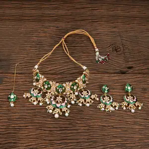 Tuyệt đẹp kundan meenakari moti Choker Vòng cổ thiết lập với mạ Vàng 300212 trong polki đồ trang sức