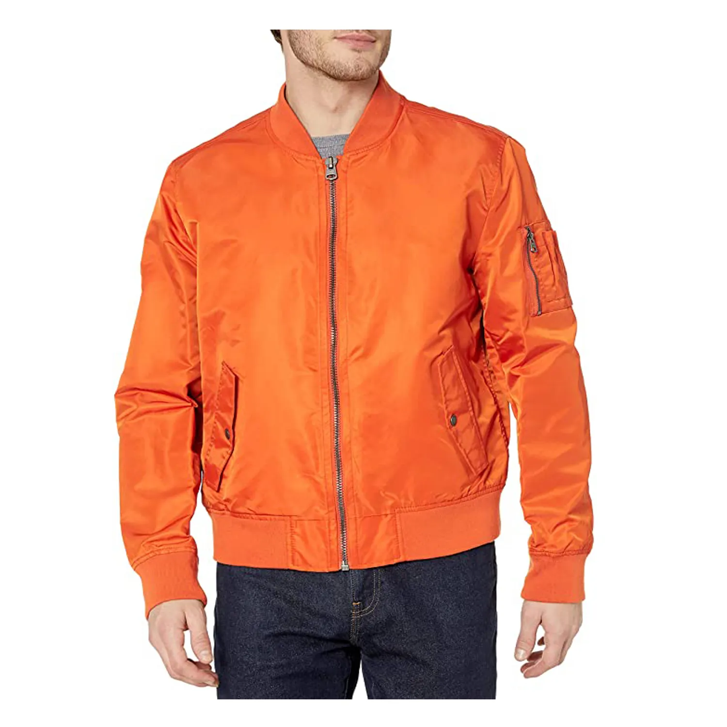 2024 ब्रांडेड नारंगी रंग नायलॉन सस्ते विंटेज सांस स्ट्रीट शैली बॉम्बर जैकेट आदमी