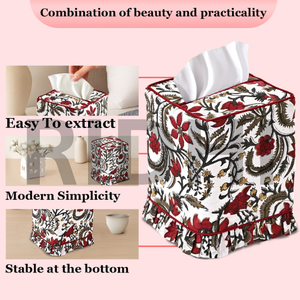 Ridhi Classic Block Print Tulip Pink Ruffle <b>Tissue</b> Box Cover Handmade Eco-Friendly Durable <b>Cotton</b> Fabric Decorative Square - Product Image 3