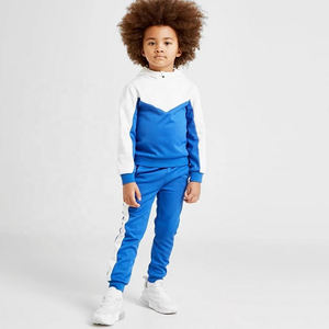 Ensemble de survêtement pour enfants personnalisé, couleur bleu et blanc, bloc de couleur, polyester, haut à capuche à col montant, pantalon de jogging avec motif uni - Product Image 3