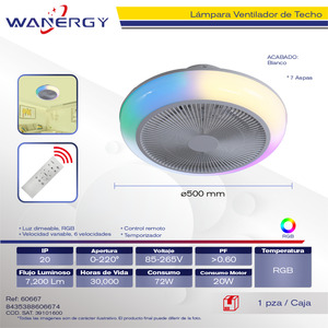 Lampada a 7 anelli Opaline RGB a 6 velocità con ventilatore a soffitto dimmerabile con telecomando Timer per il corpo e motore a corrente continua