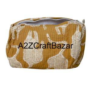 Indian Flower Hand Block Printed Eco-Friendly Cotton <b>Quilted</b> Zipper Pouch for Women Traveling Makeup Pouches Small Medium Large - Product Image 5