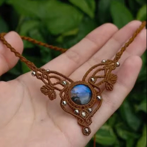 Collier en macramé vintage fait à la main avec pierre précieuse labradorite, perles de 15 mm, pendentif sur chaîne à maillons pour cadeau de mariage - Product Image 6